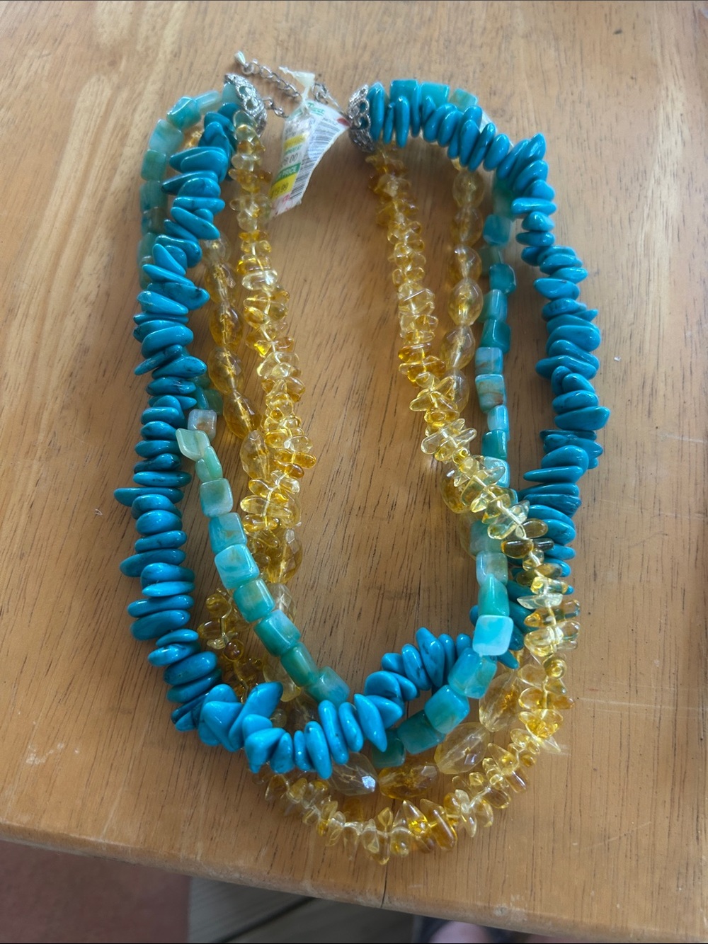 Turquoise & Amber Multi-Strand Gemstone Necklace